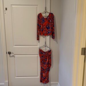Cara Cara Orange and Blue Floral Skirt Set